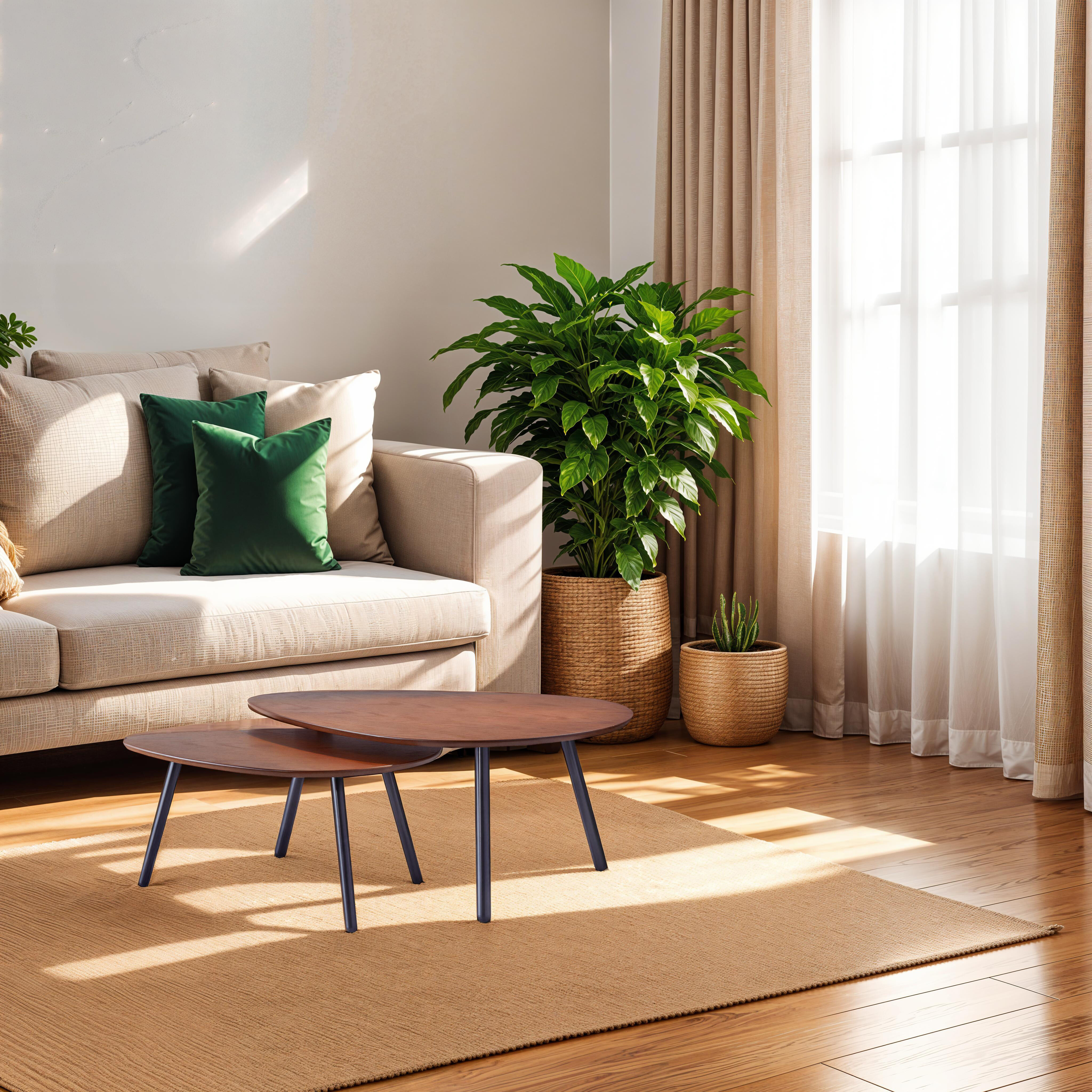 Hendrix 30.71 X 17 inch Walnut and Matte Black Nesting Coffee Tables, Set of 2